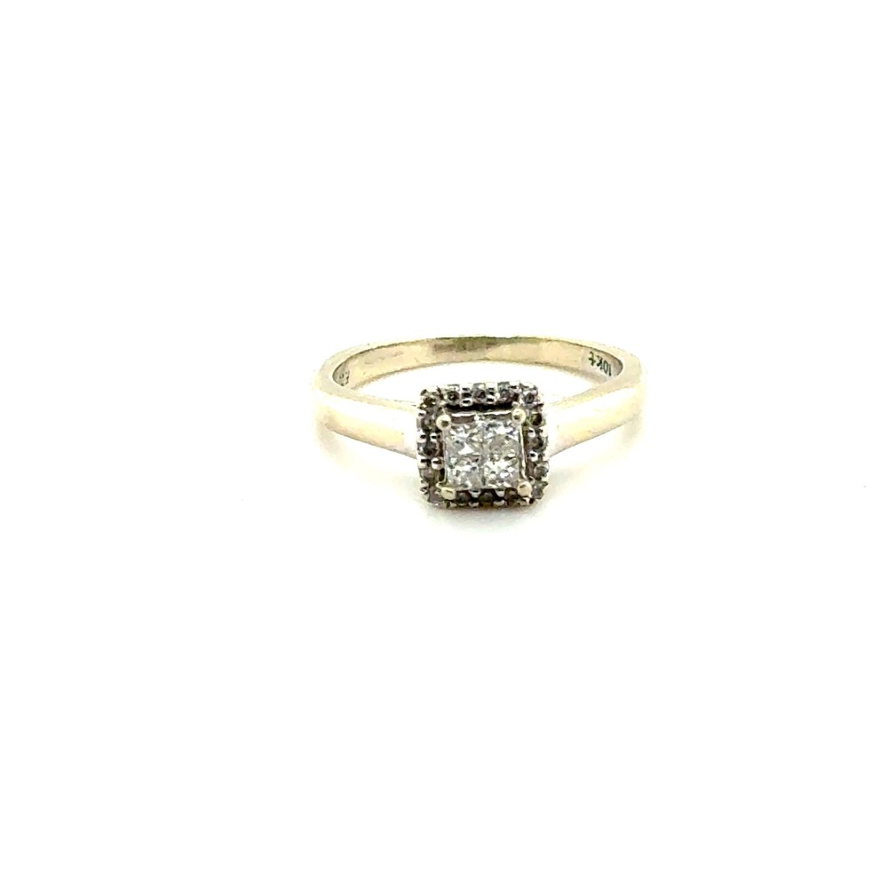 10k White Gold Diamond Cluster Halo Engagement Ring Size 5 2.4g